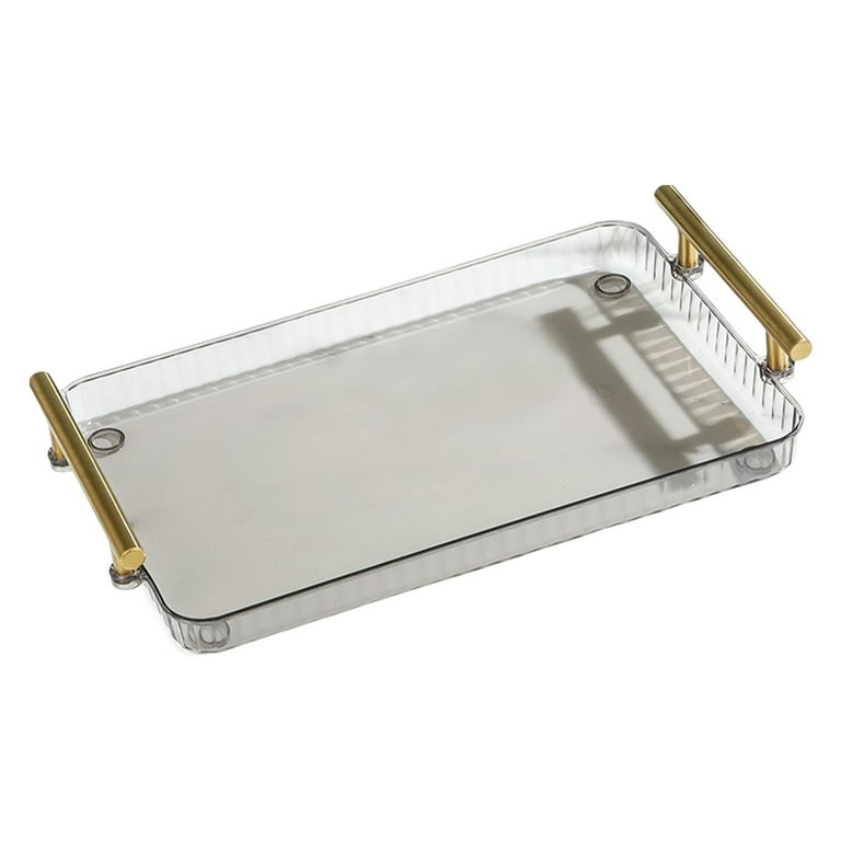 Small Elegant Decorative Resin Tray With Gold Clear Handles