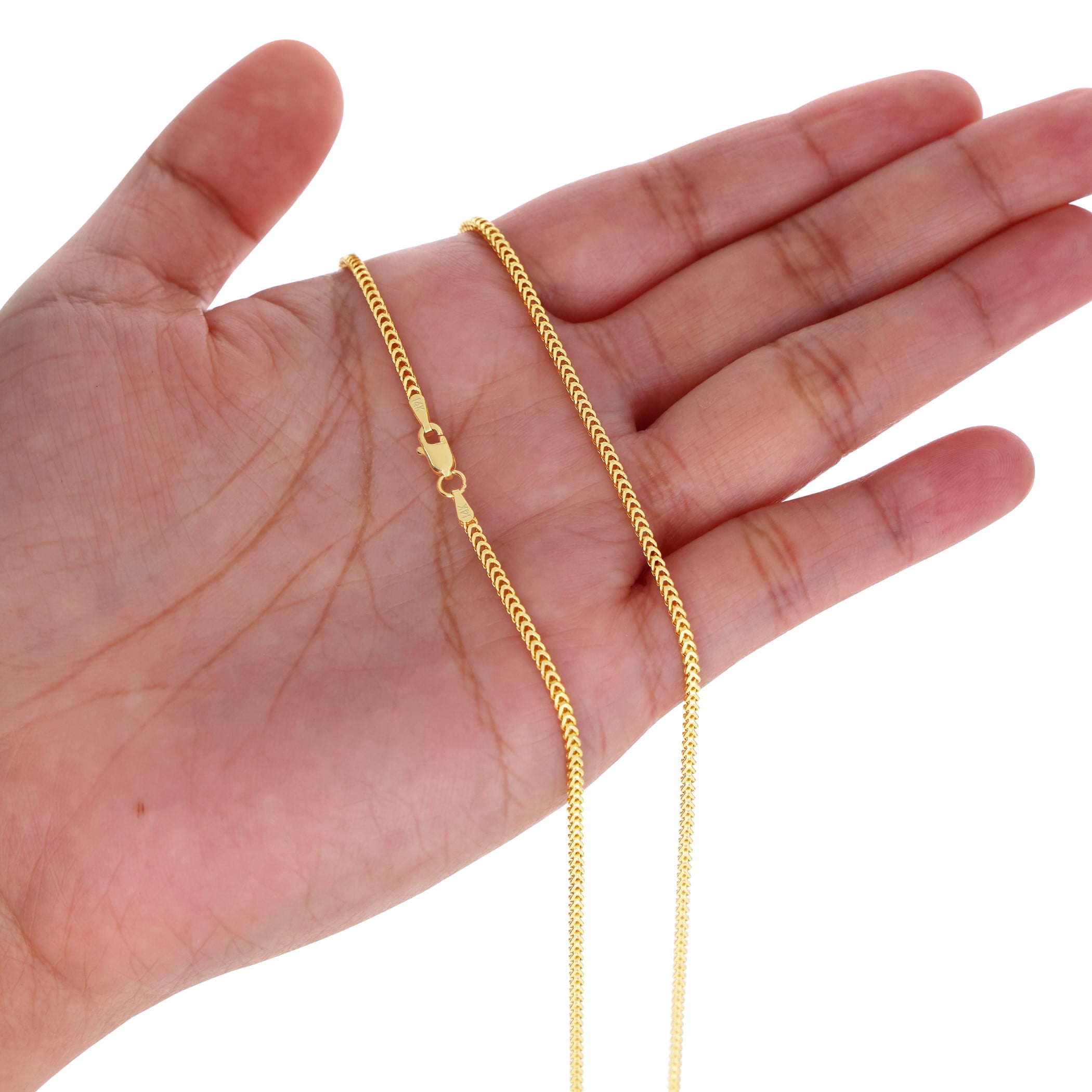 Nuragold 14k Real Yellow Gold Franco Square 2mm Box Chain Wheat Chain Bracelet or Anklet (7"-9") Dainty Italian Jewelry for Men & Women