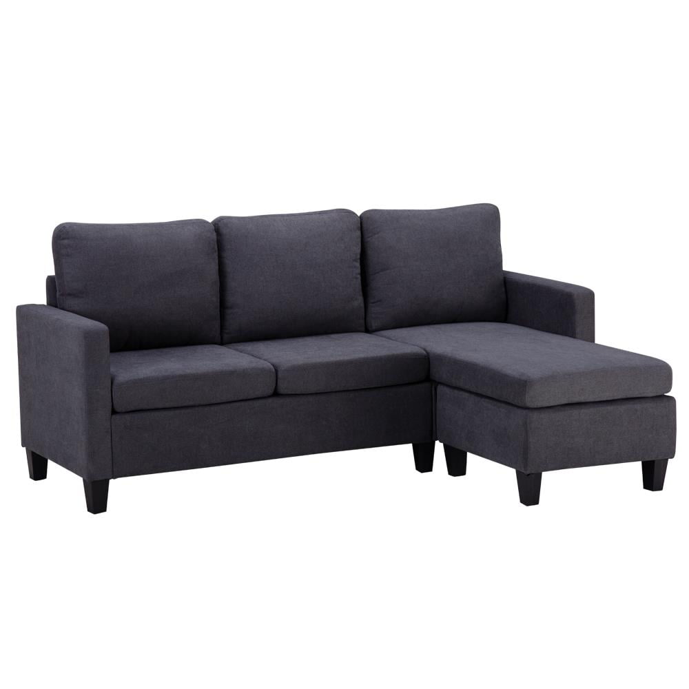 L Shaped Sofa For Living Room, Grey Fabric Sectional Sofa With Recliner And Chaise Longue