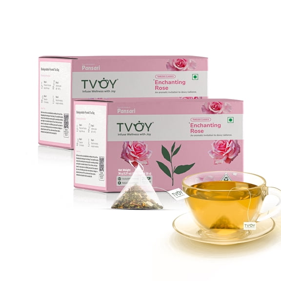 Natural Rose Green Tea, 40 Pyramid Tea Bags, Biodegradable Delightful Rose Flavor Teabags, 100% Whole Leaf Green Tea, Delightful Falvorful Tea