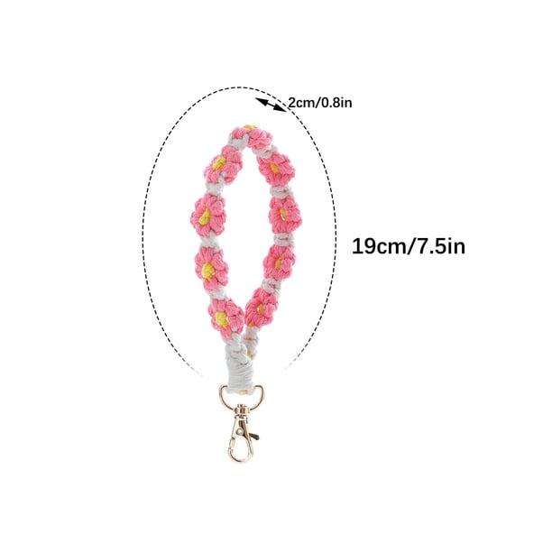 Cadena con Colgante Bohemian Mano Tejida Flor Llavero, Color en Contraste Llavero Pulsera Colgante, Cadena de Teléfono