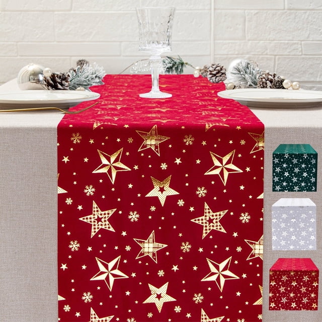 Xihbxyly Solo Productos Fabricados En Estados Unidos Camino de Mesa Forma Estrella Navideña, de Terciopelo Dorado, Poliéster y Algodón, Bandera de Mesa con Estampado de Año Nuevo, para Reuniones Navi