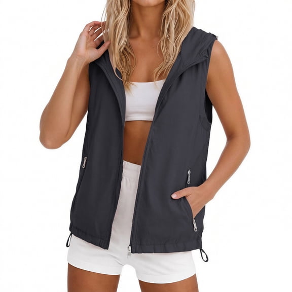Hooded Vest for Women Sleeveless Zip up Lightweight Breathable Shirts with Pocket, Flattering Fit Layering Vest QURATI