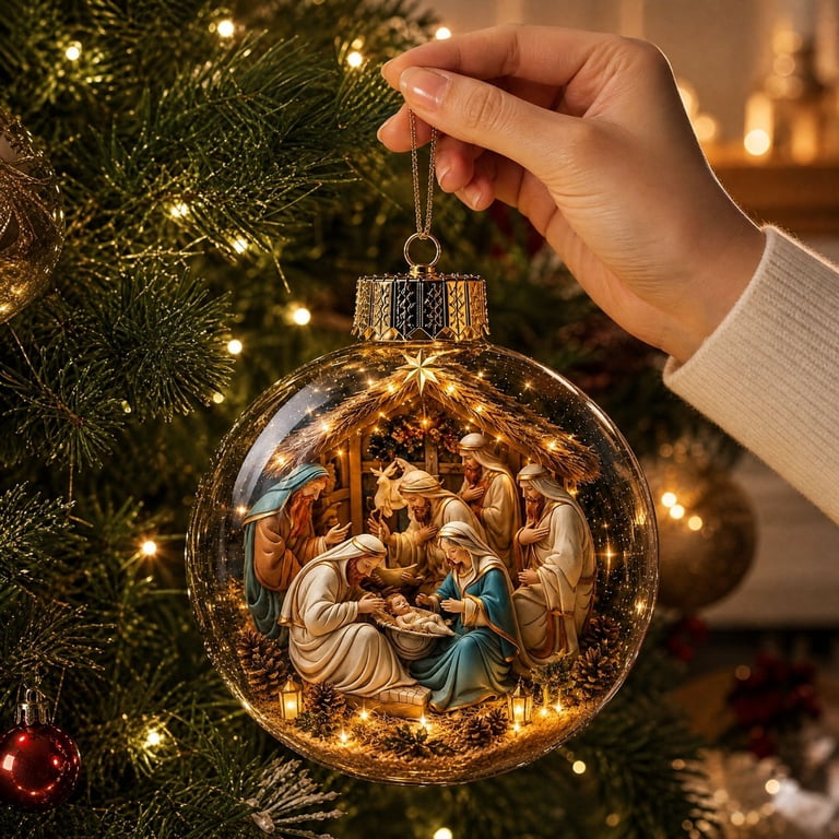 3D Christmas Jesus Glowing Ball Ornament, Button Battery Operated LED ...