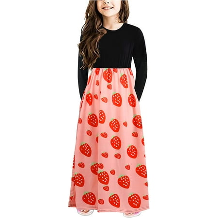 

YOUI-GIFTS Girl s Summer Short Long Sleeve Stripe Floral Printed Holiday Dress Maxi Dresses with Pocket Size 3-16T