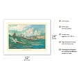 thumbnail image 2 of Surfing Waikiki Beach Hawaii - United Air Lines - Vintage Airline Travel Poster by Millard Sheets c.1950s - Fine Art Matte Paper Print (Unframed) 24x32in, 2 of 4