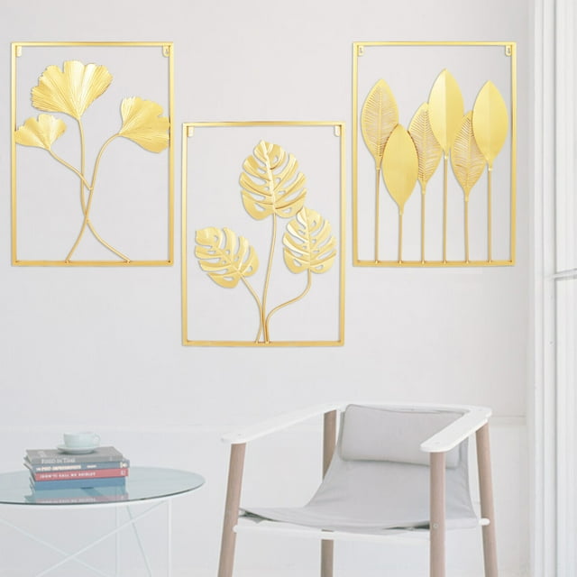 Miumaeov Gold Wall Decor 3 Pack Gold Metal Wall Art Large Leaf Frame ...