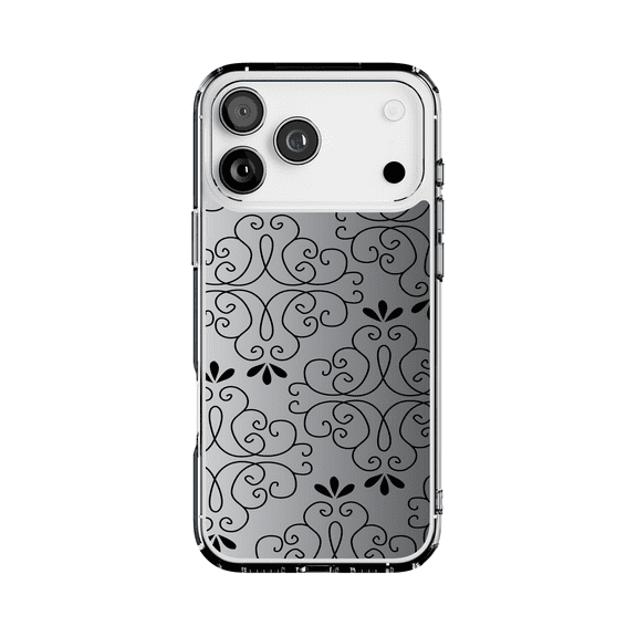 DistinctInk Hybrid Clear Case Compatible with MagSafe for iPhone 17 Pro Max- Elegant Black Floral Swirl Design