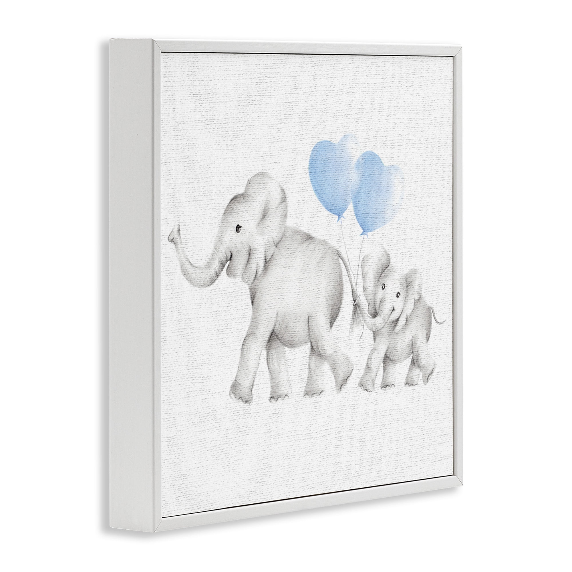 Stupell Industries Elephant Family with Blue Balloons Art for Kids Painting White Framed Art Print Wall Art, 24 x 24