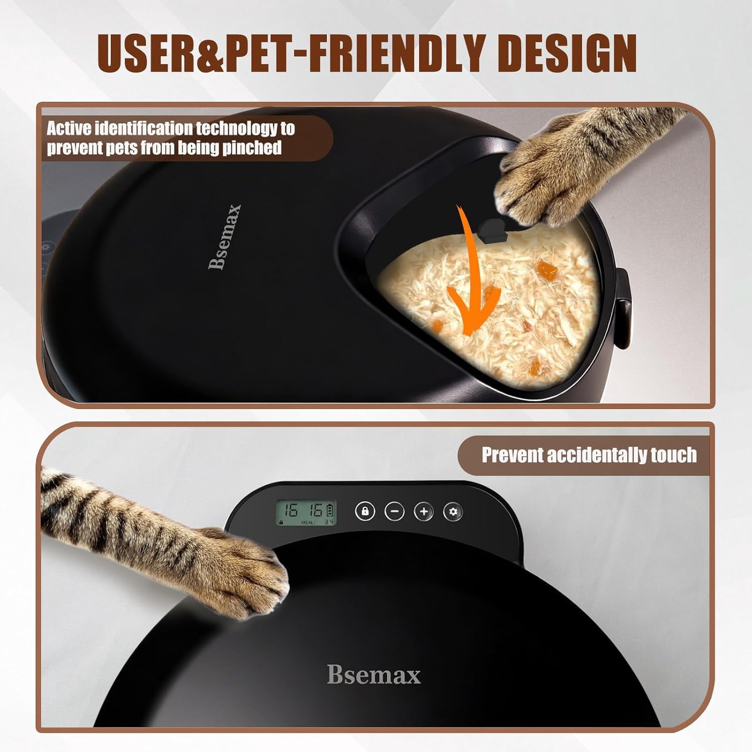 Automatic Wet Food Cat Feeder with Refrigeration, 4-Compartment Timed Dispenser for Cats Dogs Black