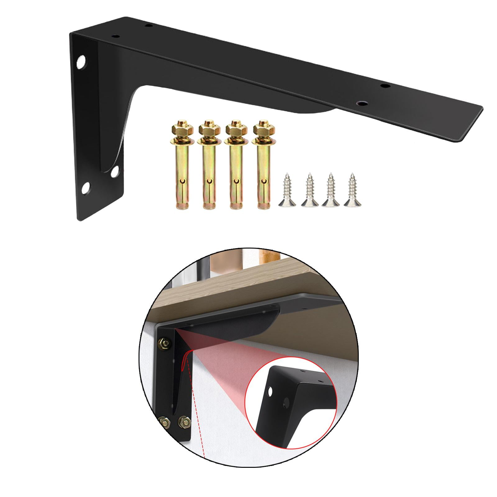 Shelf Bracket, Black Heavy Duty Steel Wall Mounted Triangular Tripod Bracket for 19.1cm