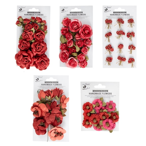 Little Birdie Red Paper Flowers Assortment, 78ct – DIY Craft Embellishments & Scrapbook Florals