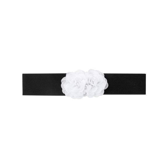 INSPIRE CHIC Women's Elastic Wide Waist Belt, Large Double-Flower Stretchy Corset Sweet Elegant Casual for Dress 68x6cm/26.8x2.4 inches(LxW) White