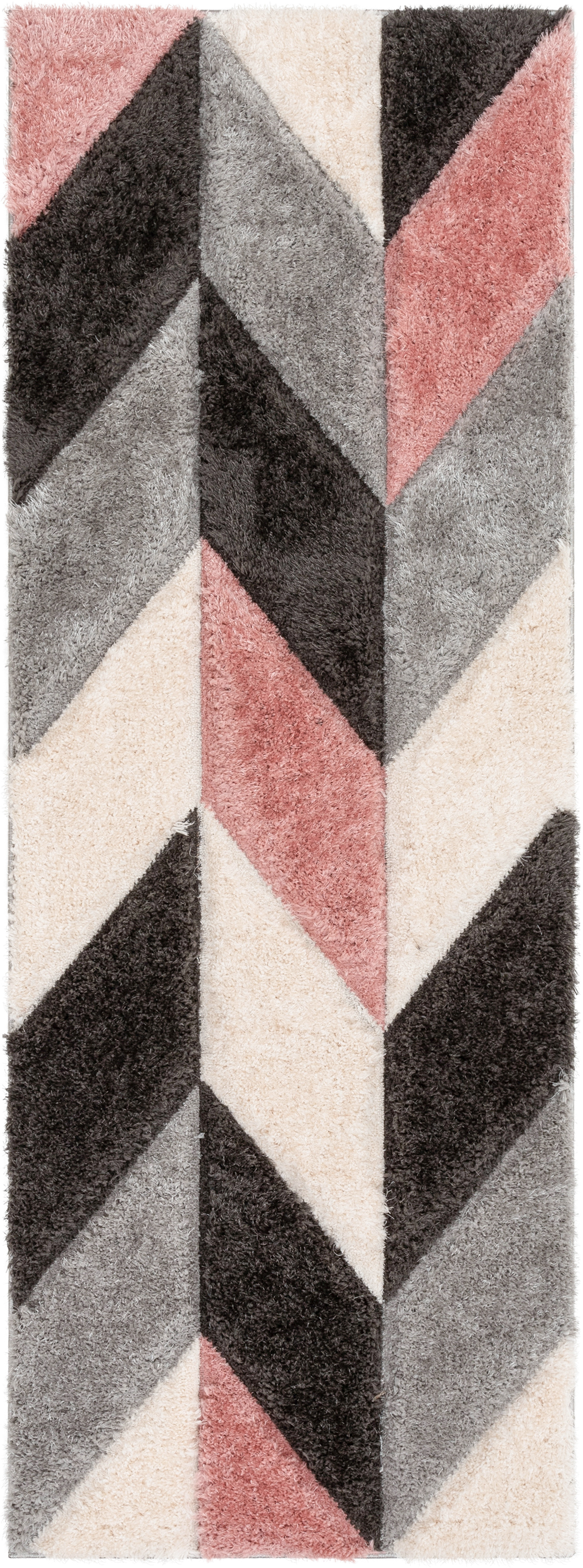 Well Woven Lolly Mika Retro Zig-Zag Pattern Pink Grey 2'7" x 7'3" Runner 3D Texture Shag Area Rug