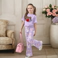 thumbnail image 2 of Gaexia Girls Two Piece Outfits,Valentine's Day Girls Outfit Cute Bow Heart Print Short Sleeve Top With Flare Leg Pants Toddler Two Piece Matching Fashion Clothes,9-10 Years, 2 of 6