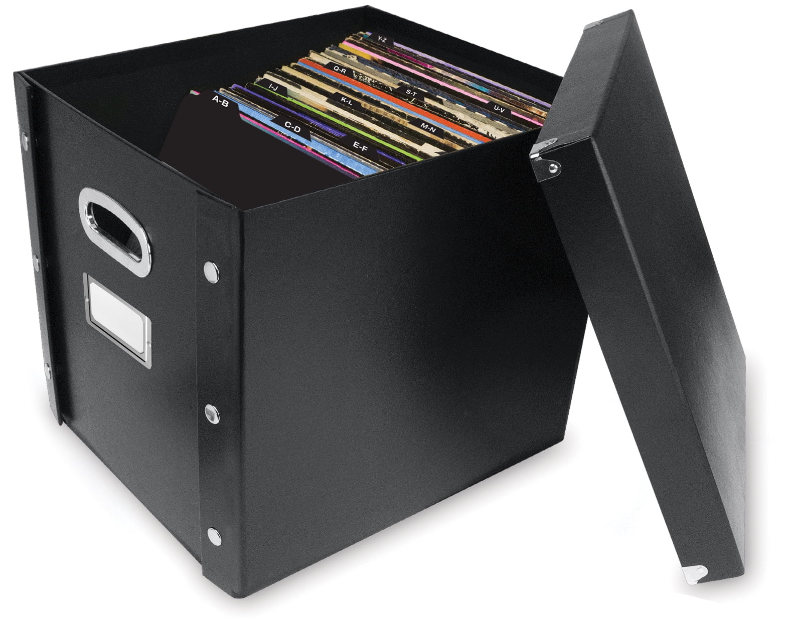 Snap-N-Store Vinyl Records Storage Box with 13 Count Record Guides, Black, Adults