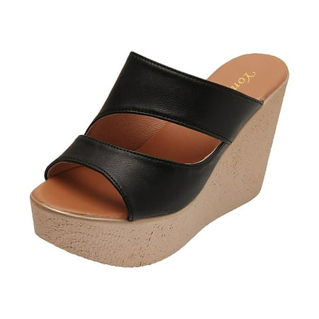 

Ladies Summer Fashion Platform Solid Color Casual Slope Slippers Pu sandals for Women Black