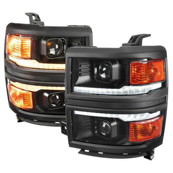 Switchback Sequential LED Bar Projector Headlights (Black Housing/Clear Lens/Black Trim) Made for and Compatible with 2014-2015 Chevrolet Silverado 1500