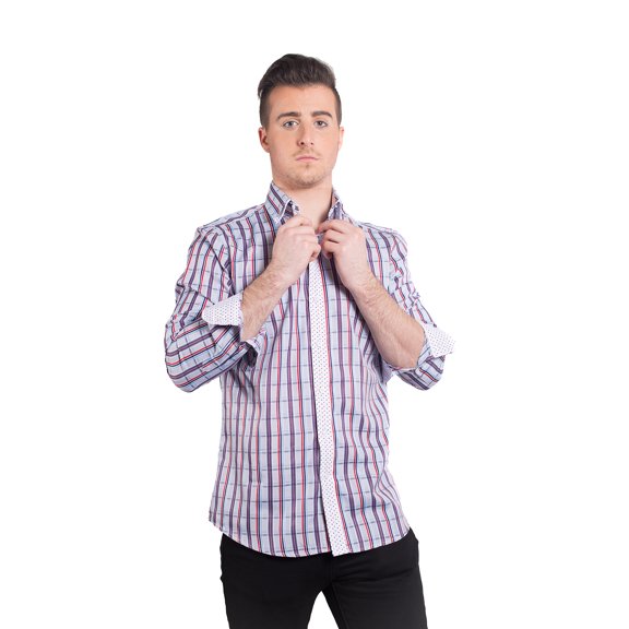 Elie Balleh Navy Plaid Men Button Down Shirt