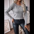 thumbnail image 4 of Suéteres de Cuello Redondo, Larga, Ligeros, Holgados y de Punto para Mujer, Estilo Informal, A , para Otoño Gris L, 4 of 9
