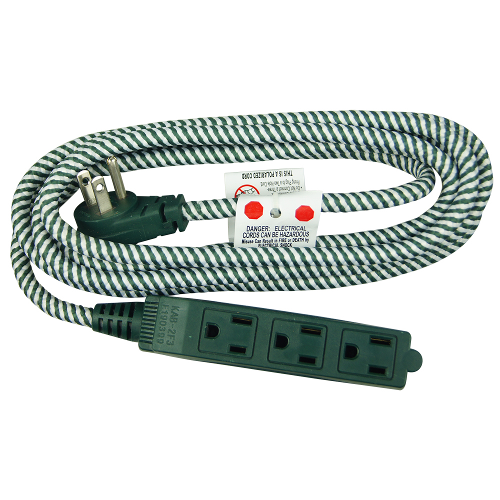 Hyper Tough 3-Outlet 9 FT Fabric Candy Cane Extension Cord