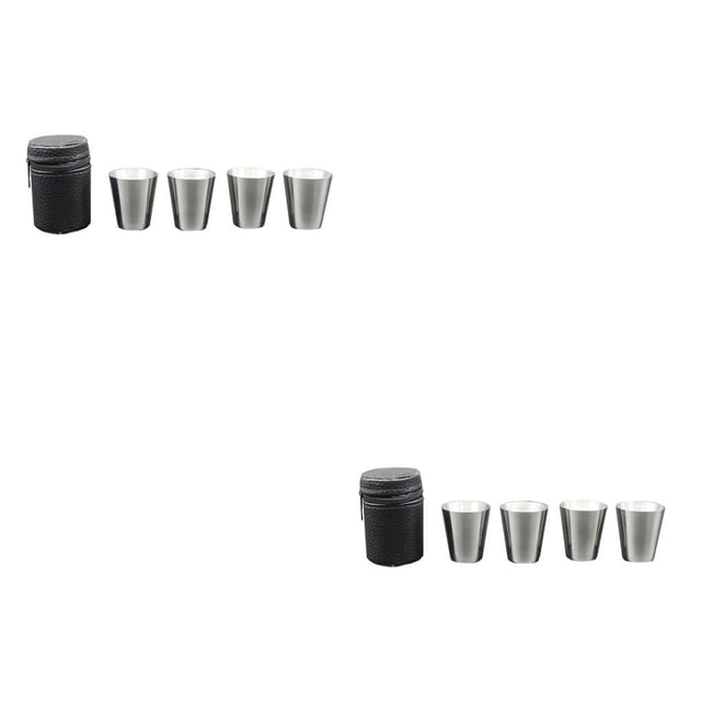 Inteprter 4 Pieces 30ml Wine Cup Outdoor Glass Cups Whisky Stackable with Drinking PU Cover Drinkware Bar Mug Bar Camping Leather Home 7.5*5.2 cm 2Conjunto