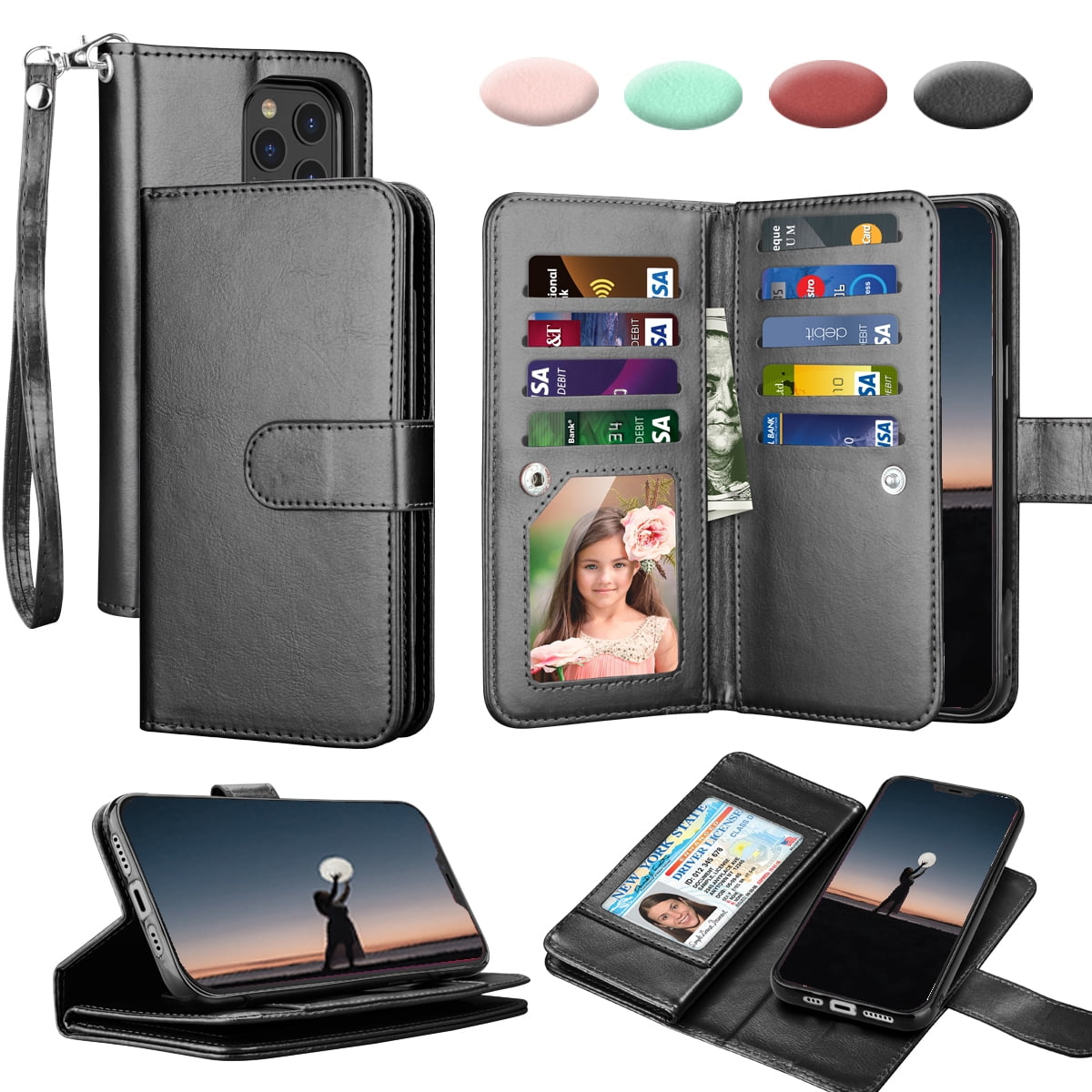 Iphone 12 Case Apple 6 1 Iphone 12 Pro Wallet Case Tinysaturn Pu Leather Case Cash Id Credit Card Slots Holder Carrying Flip Phone Case Shell Kickstand Detachable Magnetic Hard Cases Strap