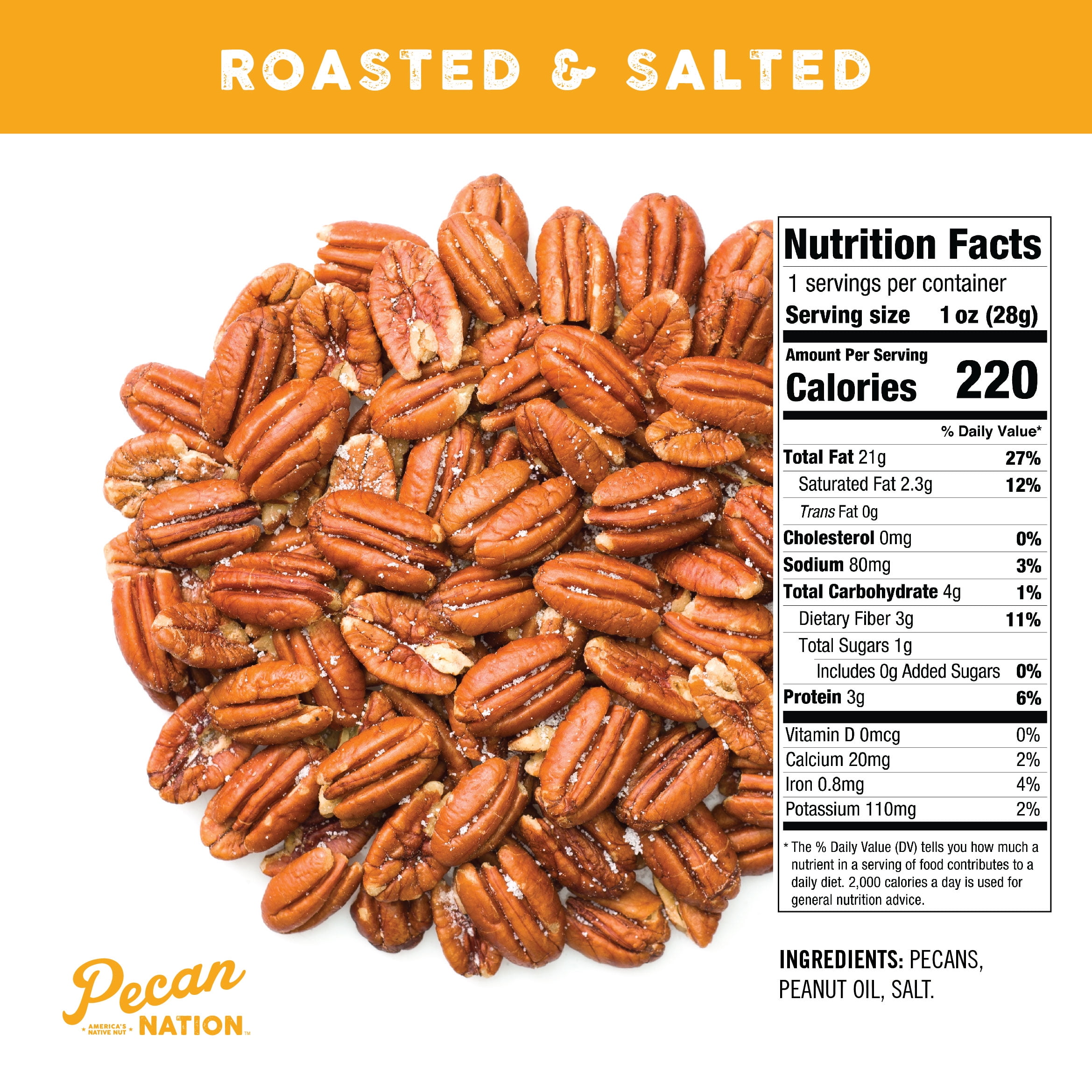 Pecan Nation Salted Roasted Pecan Halves 1 oz., Healthy Nut Power Snack for Adults and Kids, 8 Count (2 Pack)