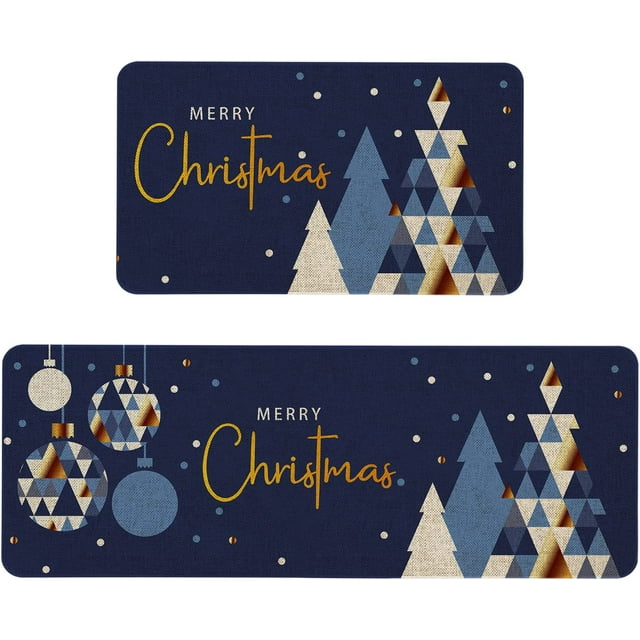 Merry Christmas Kitchen Mats Set of 2, Anti Fatigue Waterproof Stain