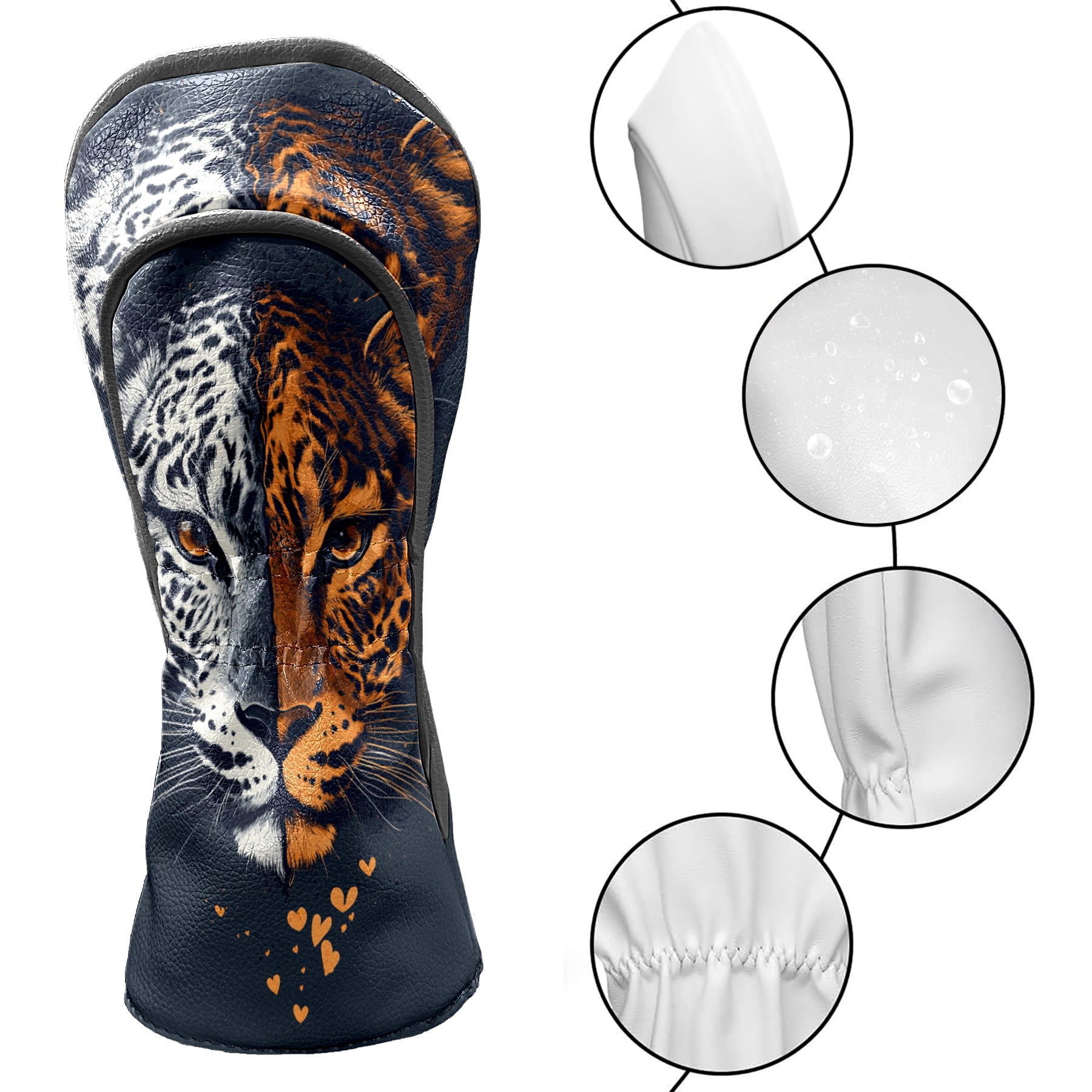 Golf Club Covers PU Leather Waterproof Head Covers for Fairway Woods Hybrids