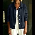 thumbnail image 7 of Women's Relaxed Fit Long Sleeve Turndown Collar Denim Button Up Cardigan Coat Jacket Comfy Versatile Spring Winter Outfits | CSEONE,Navy M, 7 of 7