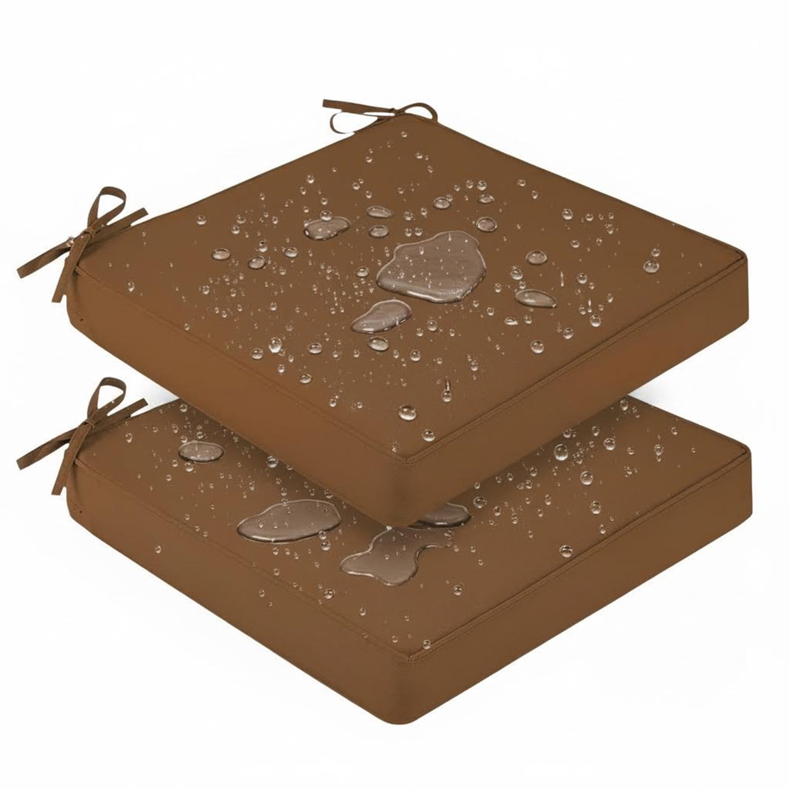 Eurhowing Waterproof Outdoor Seat Cushions Set of 2, 19"x19"x4"  Thick Patio Furniture Cushions with Ties, Non Slip Chair Pads for Garden, Porch (Coffee)