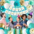 thumbnail image 5 of Teal Blue and Gold Birthday Party Decorations with Happy Birthday Banner,Foil Fringe Curtain,Tissue PomPoms,Star String Garland for Women Girls Party Decorations, 5 of 7
