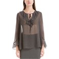 thumbnail image 1 of Max Studio London Blusa de punto con volantes para mujer, negro, XS, 1 of 1