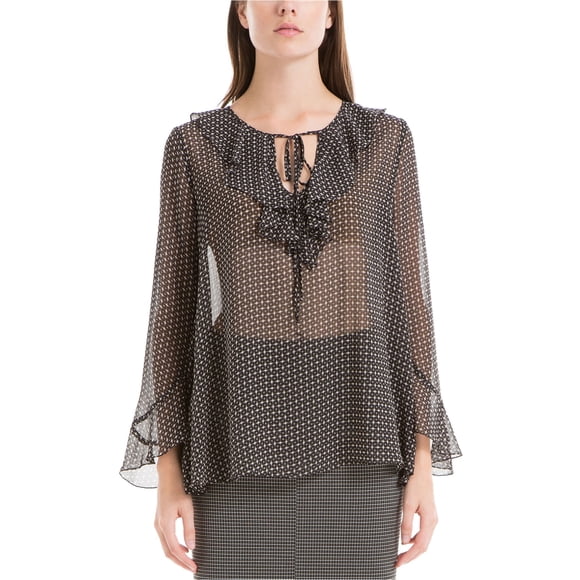 Max Studio London Blusa de punto con volantes para mujer, negro, XS