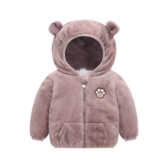 Aoochasliy Coats for Girls Boys Deals Baby Kids Fleece Hoodie Fall Winter Hooded Jacket Solid Coat Tops