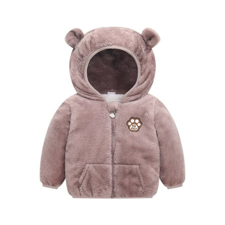 

Honeeladyy Winter Coats Baby Kids Boys Girls Fleece Hoodie Fall Winter Hooded Jacket Solid Coat Tops Coffee Clearance under 5$