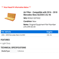 thumbnail image 2 of Air Filter - Compatible with 2016 - 2018 Mercedes-Benz GLE350 3.5L V6 2017, 2 of 2