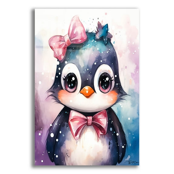 Epic Art 'Cute Penguin In Watercolor' by Momart Acrylic Glass Wall Art, 12" x 16"