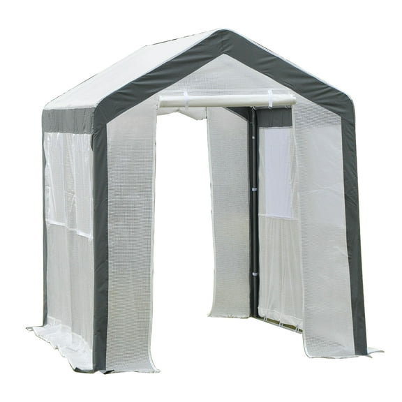 Olurrisa 8' x 6' x 7' Walk-In Greenhouse, Outdoor Garden Warm Hot House with 4 Roll-up Windows, 2 Zippered Doors and Weather Cover, White