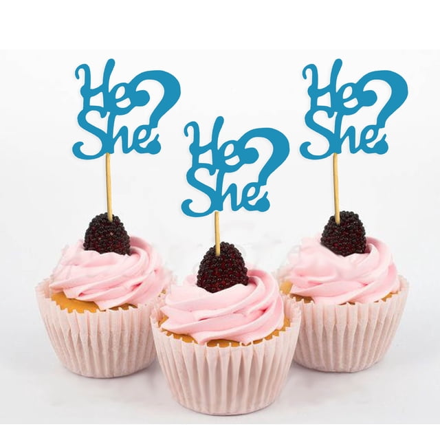 Darling Souvenir He She? Décorations de Dessert pour Révélation de Genre de Baby Shower - Lot de 40
