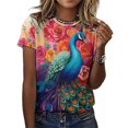 thumbnail image 3 of Pavos Reales Y Flores T-Shirt O Neck Retro Print Big Size T-Shirts Short Sleeve Tees Womens Pretty Design, 3 of 5