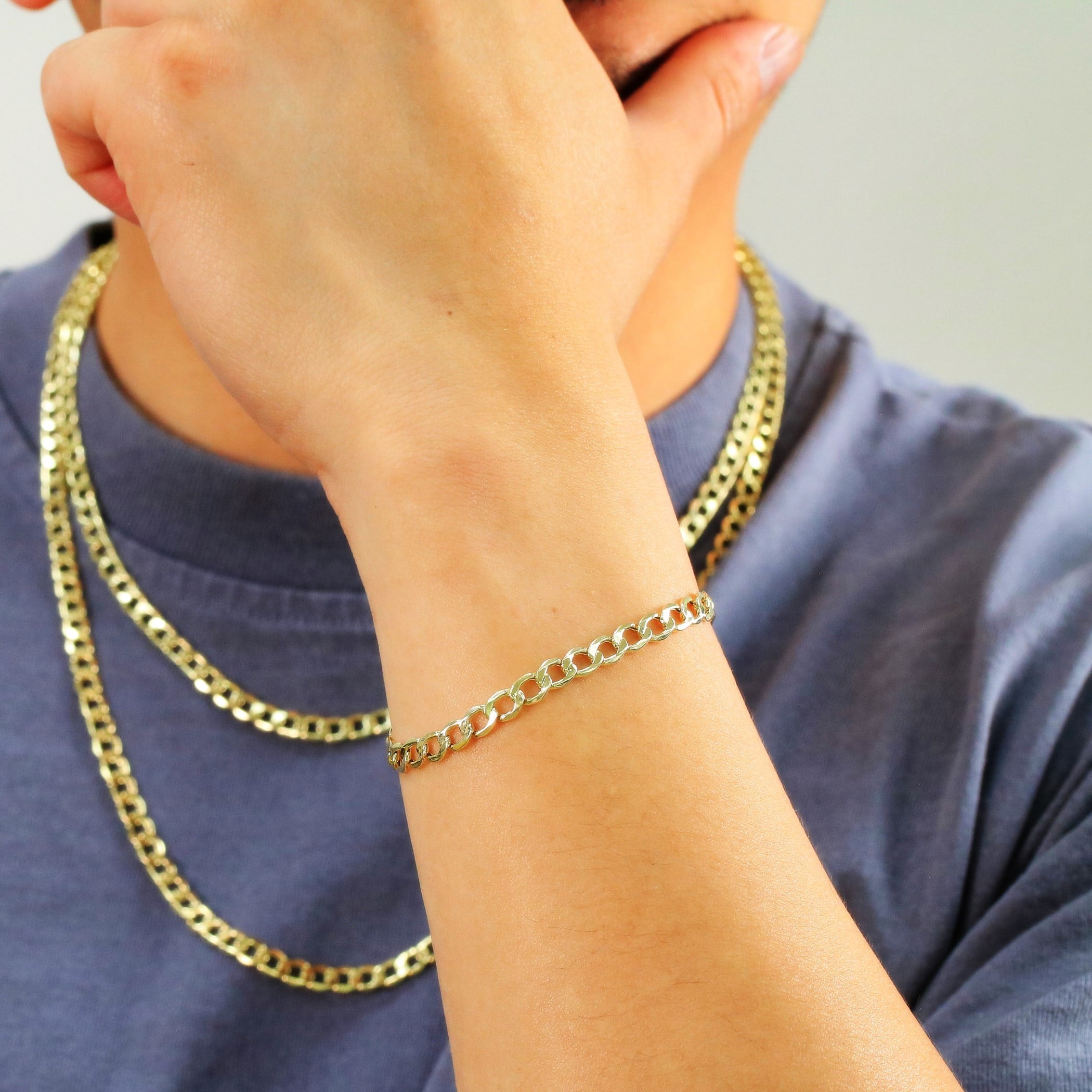 Nuragold 10k Real Yellow Gold Cuban Curb Link 5.5mm Chain Bracelet (7"-9") Italian Jewelry for Men & Women