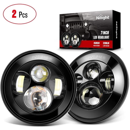 2PCS 7 Inch Round Cree LED Headlight High Low Beam fit for Jeep