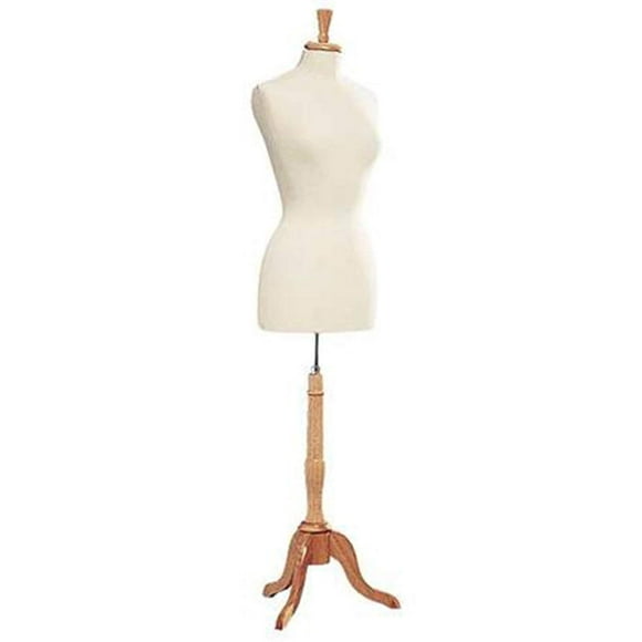SSWBasics Female Off White Jersey Dressmaker Form - Includes Base, Form, and Finial - Off White Female Dress Form - Pinnable Jersey Torso Sewing Mannequin