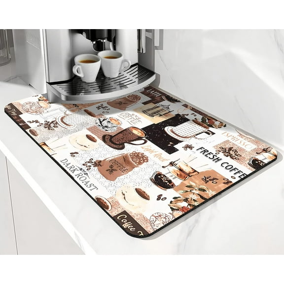 Coffee Bar mat Accessories for Countertop Absorbent Hide Stain Rubber Backed Dish Drying Mats for Kitchen Counter Draining Pad Decor Gift (20x12in)