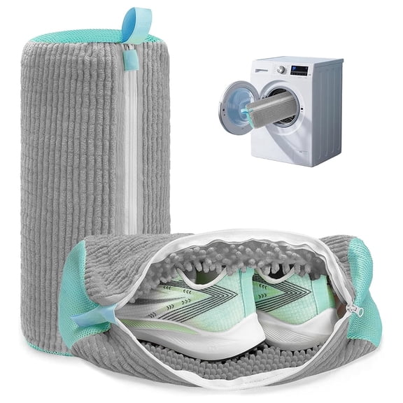 2 Pack Shoe Washing Machine Bag, Laundry Shoe Bag for Washer Dryer with Self-Locking Zipper, Side Opening Design, Mesh Fiber Protects Sneakers for All Shoe Types- Gray
