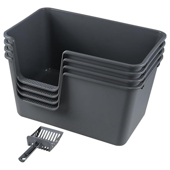 Open Litter Pan with High Side, Large Jumbo Plastic Cat Litter Boxes, 4 Packs