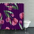 thumbnail image 1 of ABPHQTO Cortinas de baño con textura de tulipán y flores de tulipanes rojos burdeos sin costuras, cortina de baño 160x180 cm, 1 of 1