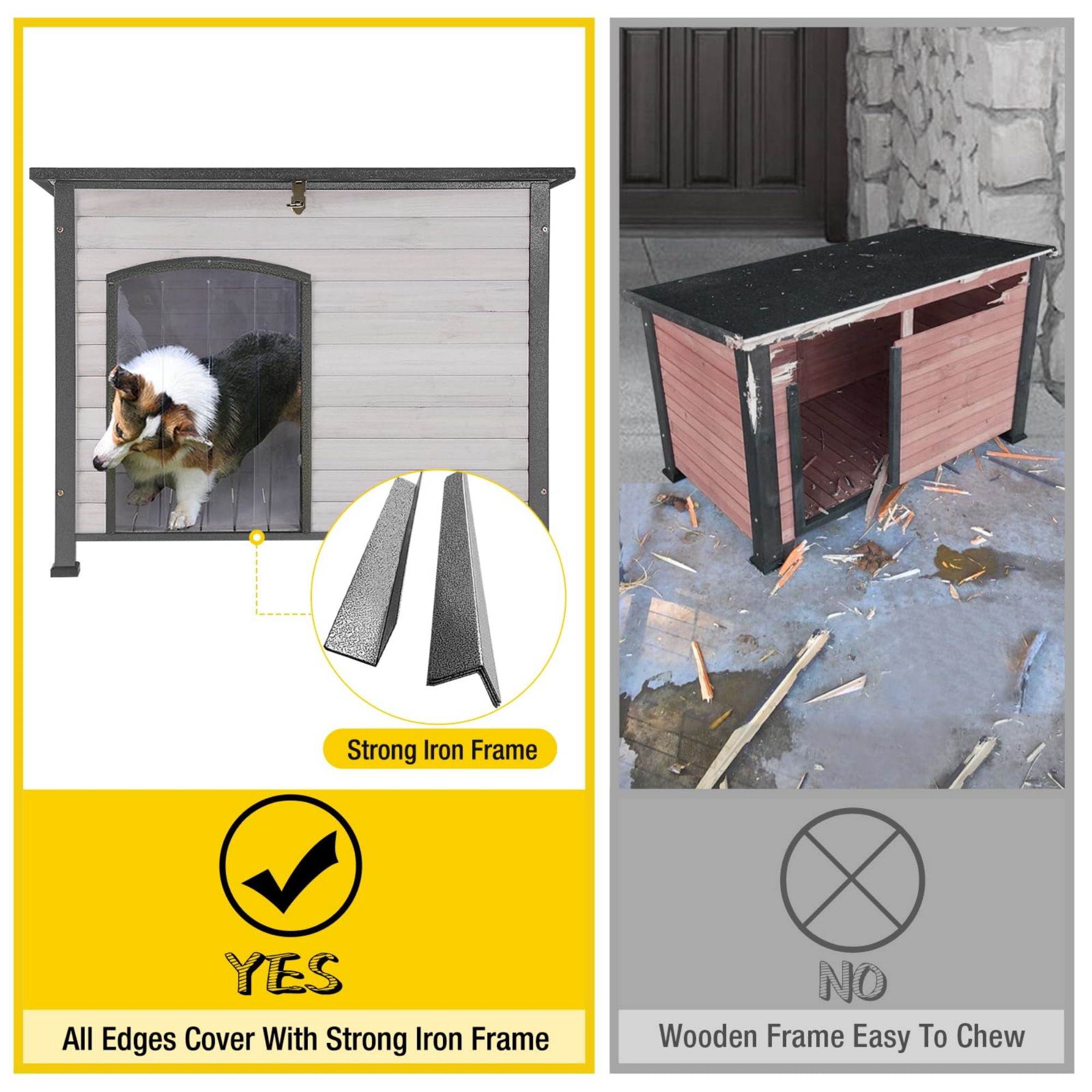 Aivituvin Wooden Dog House Anti-chewing Kennels for Outdoor & Indoor, Off-White Large